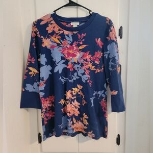 Sundance Thermal Henley Floral Print 3/4 Sleeve Top Large